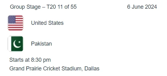 USA vs Pakistan icc t20 world cup 2024 match 11