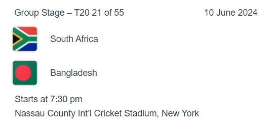South Africa vs Bangladesh icc t20 world cup 2024 match 21