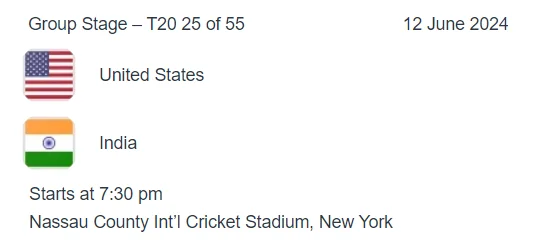 USA vs India icc t20 world cup 2024 match 25